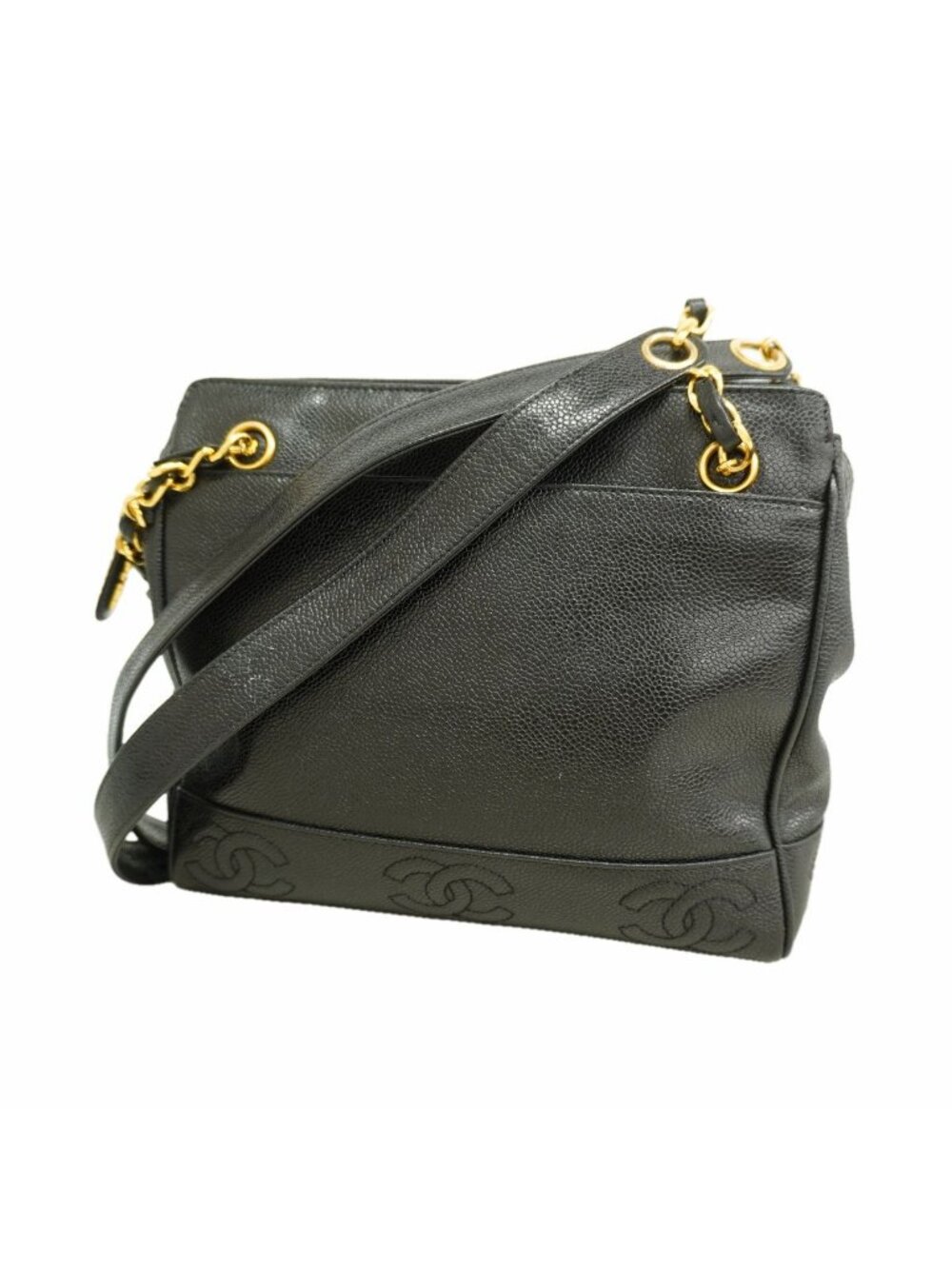 Chanel Shoulder Bag Triple Coco Caviar Leather Black Gold